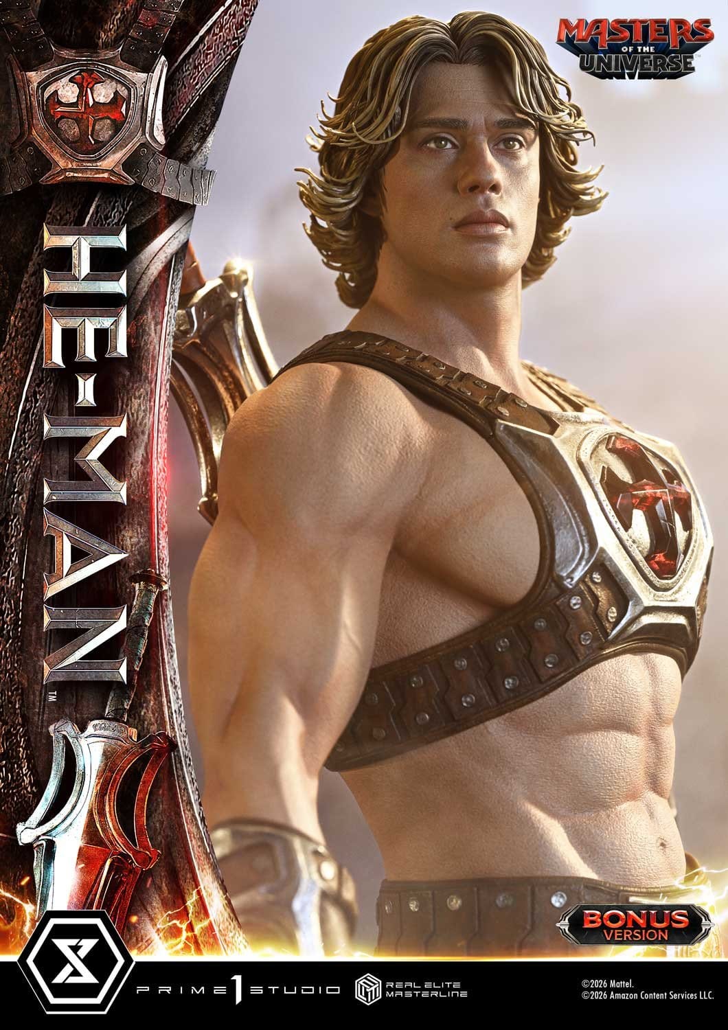 PRE-ORDER: Masters of the Universe (2026 Film) Real Elite Masterline Series Statue 1/3 He-Man DX Bonus Version 117 cm